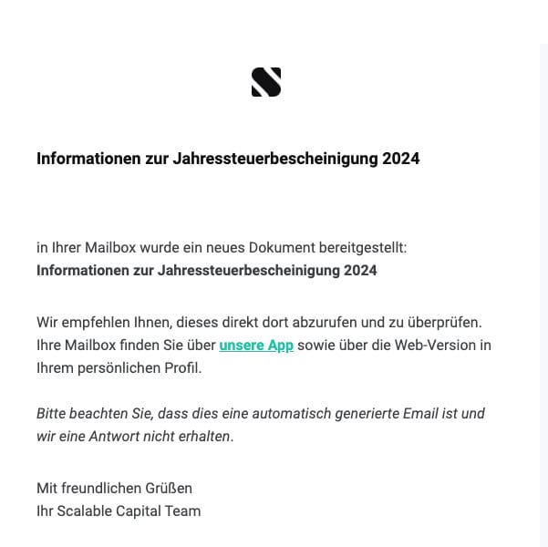 Jahressteuerbescheinigung 2024 bei Scalable Capital