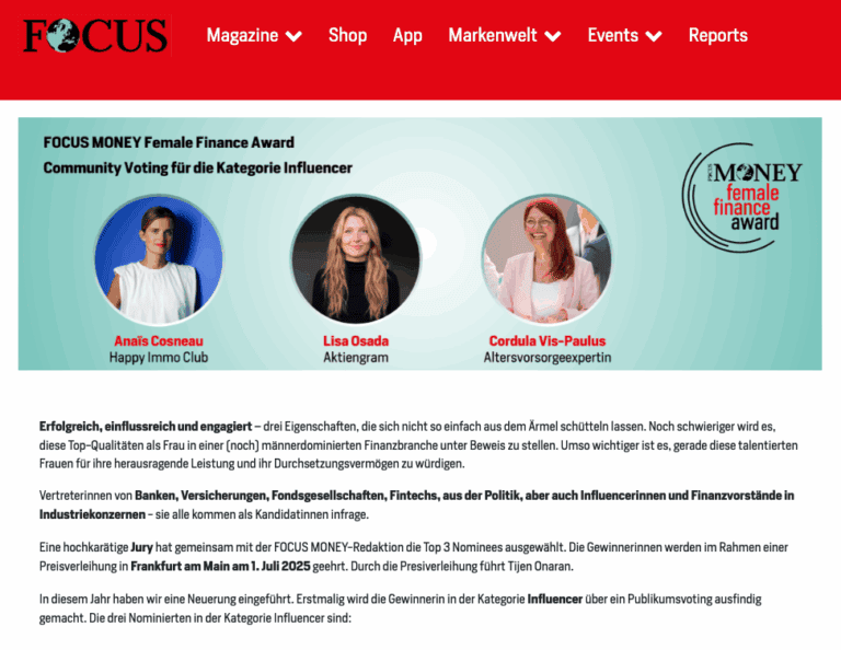 FOCUS MONEY Female Finance Award