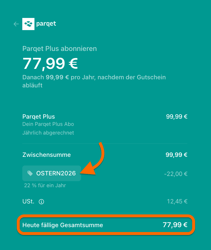 Parqet Oster-Deal: 22% Rabatt sichern