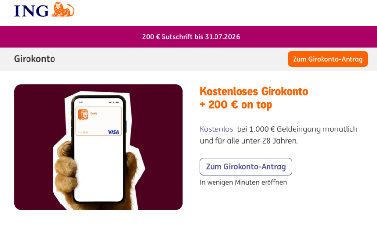 Kostenloses Girokonto + 200 € on top