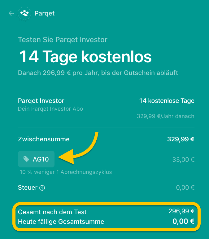 Parqet Gutscheincode AG10: 10 % Rabatt sichern