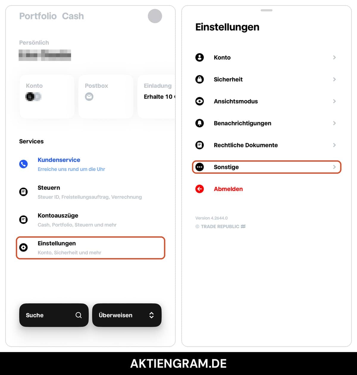 Trade Republic App: Im Profil auf Einstellungen und dann auf Sonstige tippen